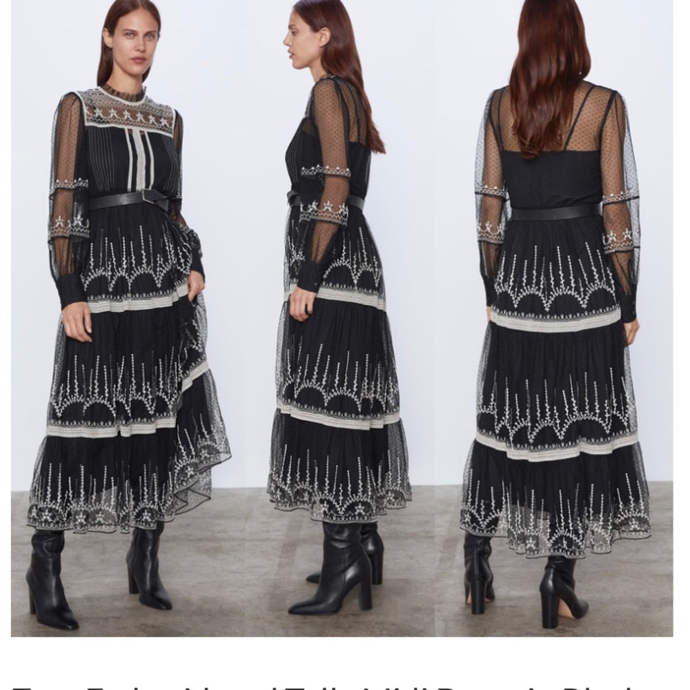 Zara embroidered midi dress size XS